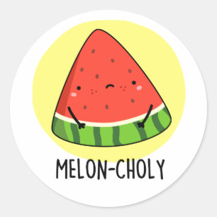 Pegatina Redonda Melon-choly Funny Sad Watermelon Pun