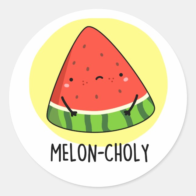 Pegatina Redonda Melon-choly Funny Sad Watermelon Pun (Anverso)