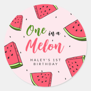 Pegatina Redonda Melón de agua dulce en melón primer cumpleaños de