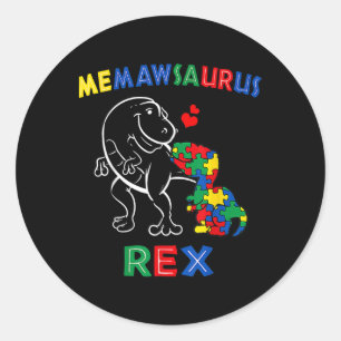 Pegatina Redonda Memawsaurus autism Awareness Memaw Dinosaur Dino G
