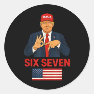 Pegatina Redonda Meme 67 de Trump Six Seven Disfraz divertido de El