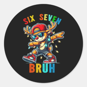 Pegatina Redonda Meme 6 7 Reno haciendo dabbing Seis Siete Bruh Par