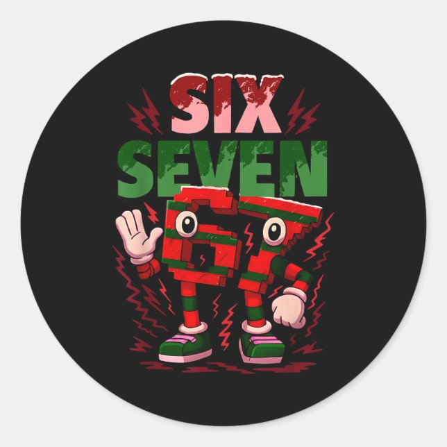 Pegatina Redonda Meme 6 7 Six Seven Italian Brainrot Christmas Red  (Anverso)