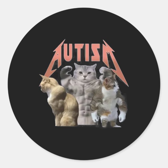 Pegatina Redonda Meme de autismo de los gatos buff (Anverso)