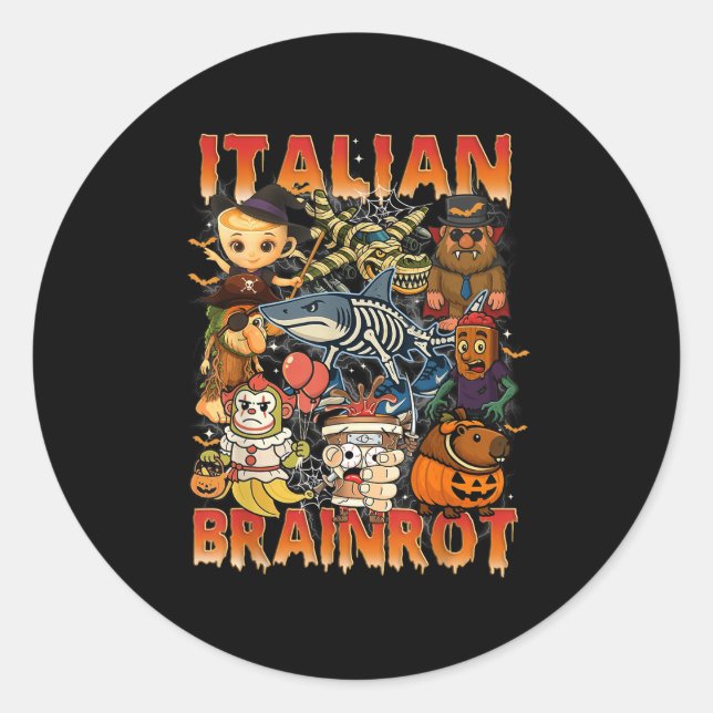 Pegatina Redonda Meme de Brainrot italiano Halloween C (Anverso)