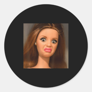 Pegatina Redonda Meme de cara de muñeca divertida Asqueroso