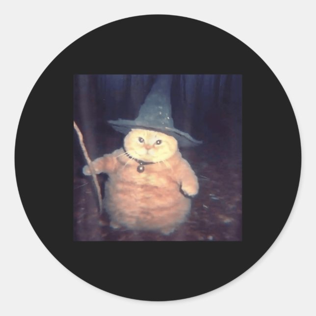 Pegatina Redonda Meme de Cat Halloween del asistente _1 (Anverso)