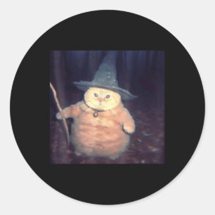 Pegatina Redonda Meme de Cat Halloween del asistente _1
