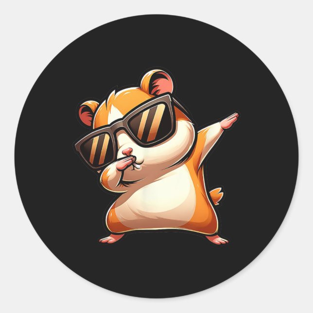 Pegatina Redonda Meme de Dab Animal Dancing Dabbing Hamster (Anverso)