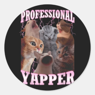 Pegatina Redonda Meme de gato de yapper profesional curiosamente es