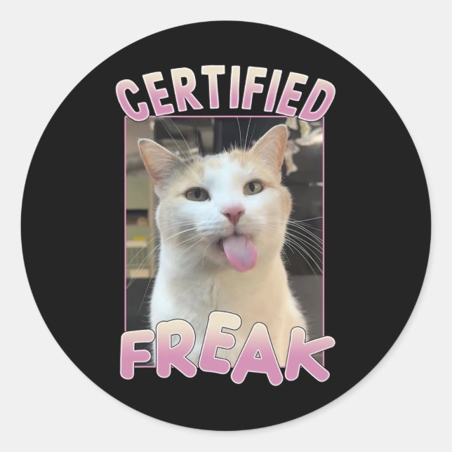 Pegatina Redonda Meme de gato Freak Cute certificado ama a los anim (Anverso)