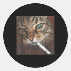 Pegatina Redonda Meme de gato humeante