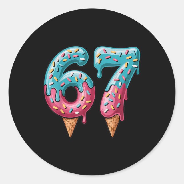Pegatina Redonda Meme de goteo de helado 67 (Anverso)