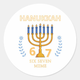 Pegatina Redonda Meme de Hanukkah 67 Seis Siete