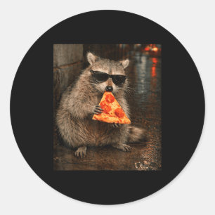 Pegatina Redonda Meme de mapache comiendo pizza divertido animal pa