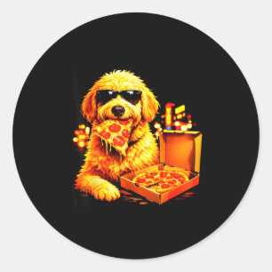 Pegatina Redonda Meme de perro goldendoodle meme con gafas de sol c