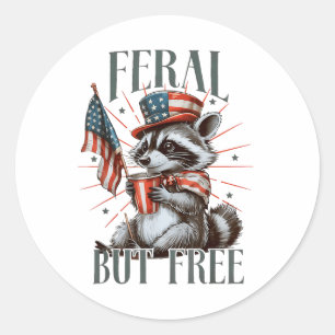 Pegatina Redonda Meme de Racoon Patriótico Feral Pero Gratuito