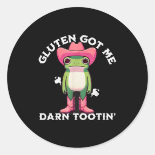 Pegatina Redonda Meme de rana divertida Gluten me tiene que juro Gl
