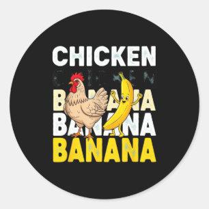Pegatina Redonda Meme del divertido baile de pollo y banana para ni