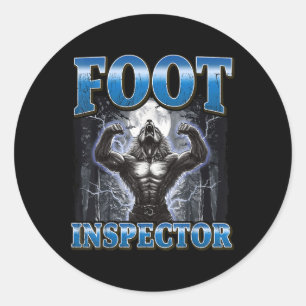 Pegatina Redonda Meme del inspector de pies Funny Werewolf