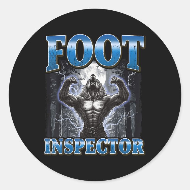 Pegatina Redonda Meme del inspector de pies Funny Werewolf (Anverso)