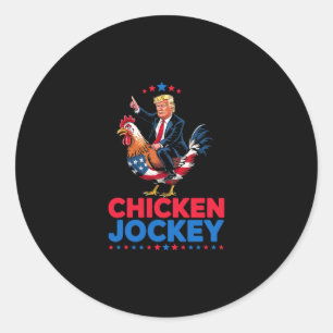 Pegatina Redonda Meme Divertido de Gallina Jinete Trump