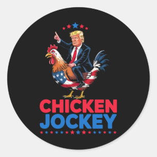 Pegatina Redonda Meme Divertido de Gallina Jinete Trump