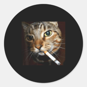 Pegatina Redonda Meme divertido de gato fumando humor oscuro gato s