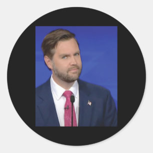 Pegatina Redonda Meme divertido de J.d Vance, rostro de detective v
