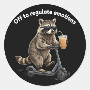 Pegatina Redonda Meme divertido de mapache para regular las emocion