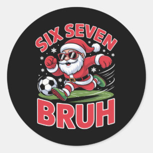Pegatina Redonda Meme divertido de Navidad 67 Bruh Santa de fútbol 