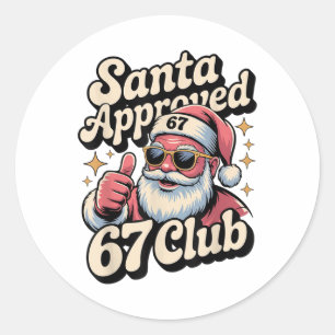 Pegatina Redonda Meme divertido de Navidad 67 - Retro Santa aprobad