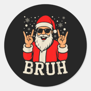 Pegatina Redonda Meme Divertido de Navidad Bruh Santa Claus Adolesc