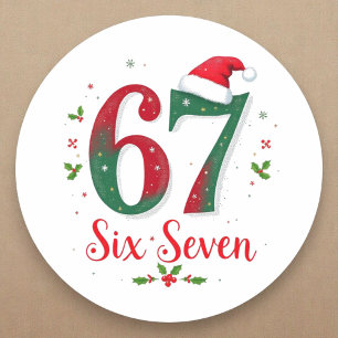 Pegatina Redonda Meme Divertido de Navidad Seis Siete 67 6 7 Fiesta