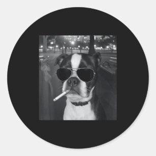 Pegatina Redonda Meme Divertido de Perro Fumando Cigarrillo Meme de