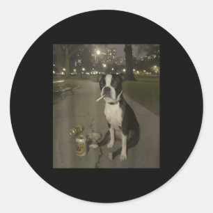 Pegatina Redonda Meme Divertido de Perro Fumando Cigarrillo Meme Pe