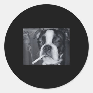 Pegatina Redonda Meme Divertido de Perro Fumando Cigarrillo Meme Pe
