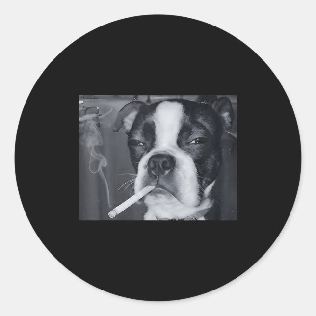 Pegatina Redonda Meme Divertido de Perro Fumando Cigarrillo Meme Pe (Anverso)