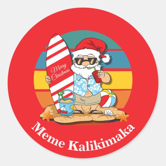 Pegatina Redonda Meme hawaiano kalikimaka (Anverso)
