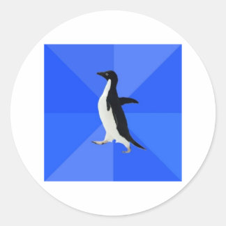 Pegatina Redonda Meme para animales con consejo pingüino incómodo