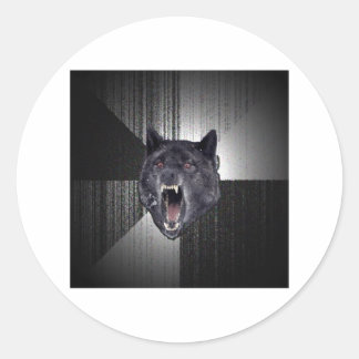 Pegatina Redonda Meme para animales de aviso de lobo demencial
