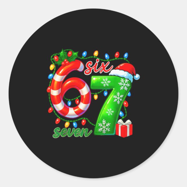 Pegatina Redonda Meme Retro Santa 67 6 7 Fiesta Seis Siete C (Anverso)