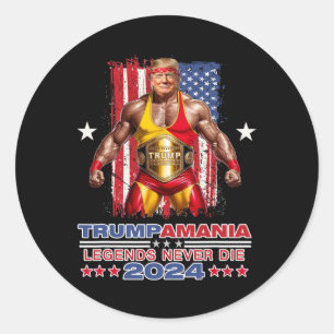 Pegatina Redonda Meme Trumpamania 2024 de lucha divertida retro Tru