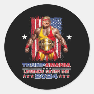 Pegatina Redonda Meme Trumpamania 2024 de lucha divertida retro Tru