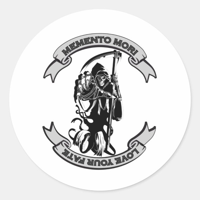 Pegatina Redonda MEMENTO MORI Ama A Tu Paro Grim Reaper (Anverso)