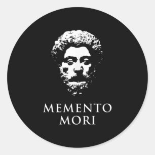 Pegatina Redonda Memento Mori Con La Cabeza De Marcus Aurelius