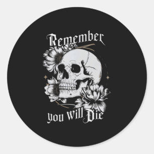 Pegatina Redonda Memento Mori Skull Stoic PhilosophMen Latin
