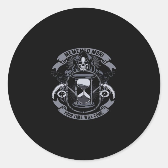 Pegatina Redonda memento mori your time will come (Anverso)