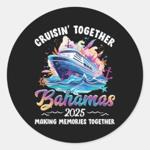 Pegatina Redonda Memor de Cruisin Together Bahamas Vacation Beach 2
