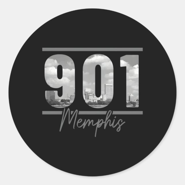 Pegatina Redonda Memphis 901 Area Code Skyline Tennessee (Anverso)